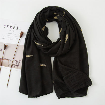 Feather Embroidered Cotton Scarf Shawl for Women Ladies Girls