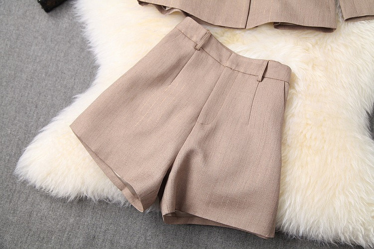 Splicing Silk Scarf Women's Blazer Shorts Two-piece Set