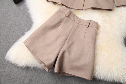 Splicing Silk Scarf Women's Blazer Shorts Two-piece Set