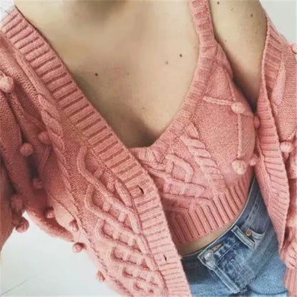 Knit Single-breasted Cardigans Cami Tops Two-piece