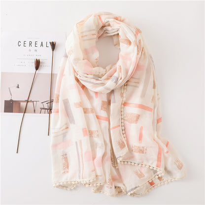Tassel Printed Leaf Flowers Flamingo Scarf Ethnic Shawl for Women Ladies Girls