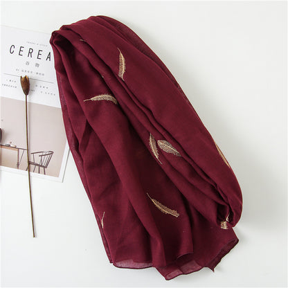 Feather Embroidered Cotton Scarf Shawl for Women Ladies Girls