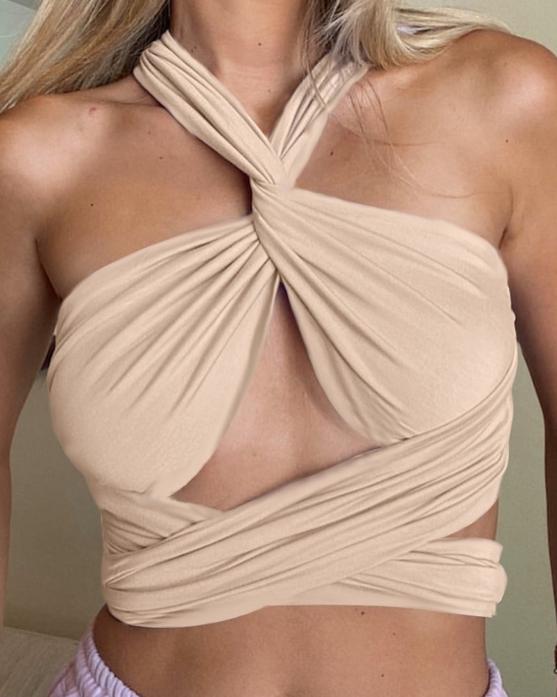 Backless Lace-up Halter Blouse Camis Tank Crop Tops