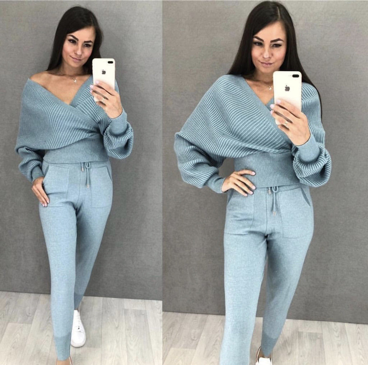 Sexy Multicolor Strapless Sweater Knit Sports Suit