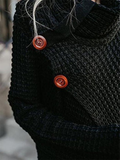 Knitted Asymmetric Neck Asymmetric Hem Plain Sweaters Pullover