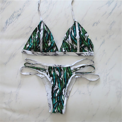 Sexy Leaves Printed Elastic Bikini