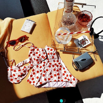 Lovely Summer Cherry Printed High Waist Bikini