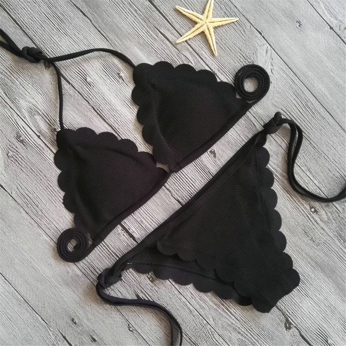 Sexy Lace Border Plain Triangle Bikini