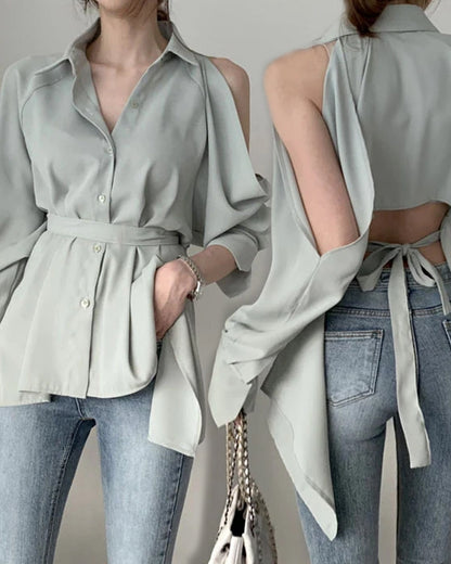 Puff Bubble Sleeves Strapless Single-breasted Blouses