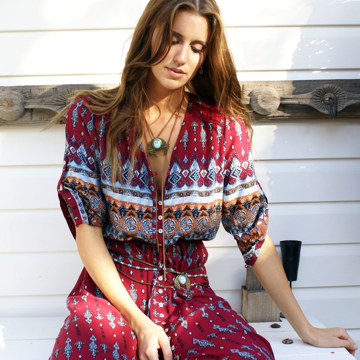 Bohemian Print Dress Beach Skirt V-neck 1/2 Sleeves Plus Size Boho Floral Dresses