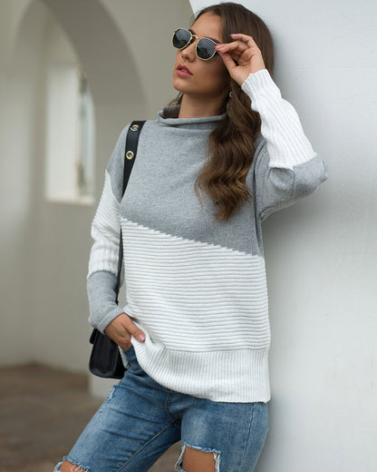 Round Neck Irregular Splicing Long Sleeve Sweater