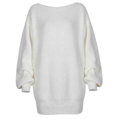 One Shoulder Lantern Sleeve Knit Sweater Mini Dresses
