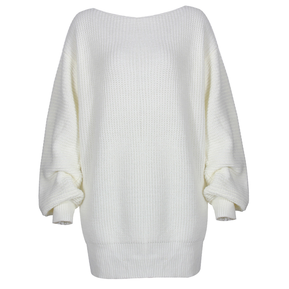 One Shoulder Lantern Sleeve Knit Sweater Mini Dresses