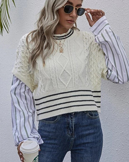 Argyle Pattern Knit Pit Striped Vintage Splicing Sweaters