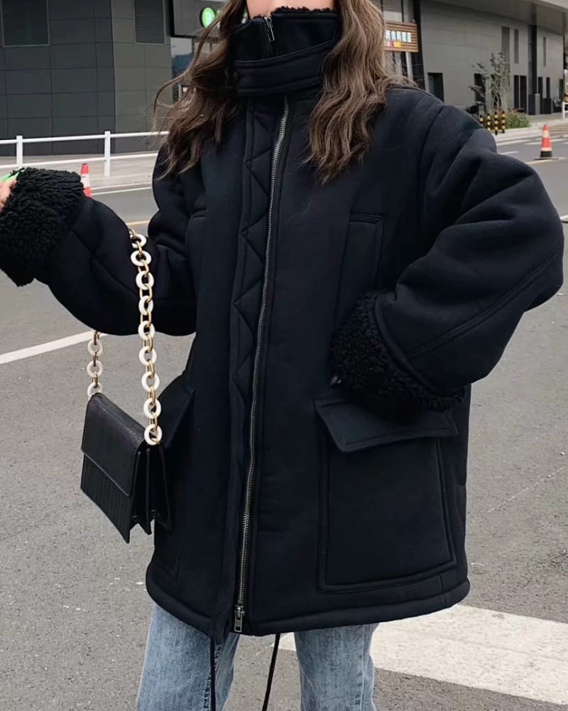 High Collar Lambswool Fur Outerwear
