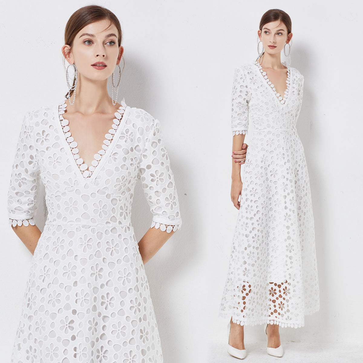 Party Lace Floral Flower Embroidery Maxi Midi Dresses