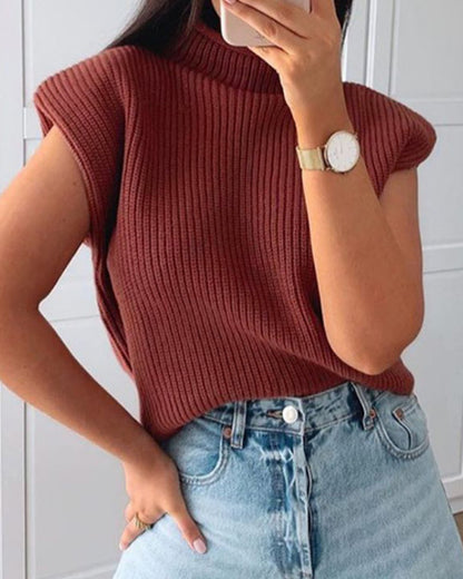 Sleeveless High-collared Shoulder Padded Pads Sweaters