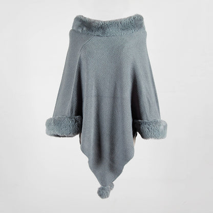 Pullover Pompom Fur Collar Sleeves Sweater Cloak Shawl Cape