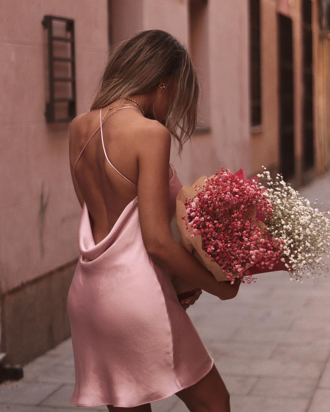Pink Silk Satin Backless Party Mini Dresses