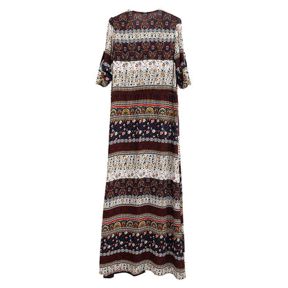 Bohemian Print Dress Beach Skirt V-neck 1/2 Sleeves Plus Size Boho Floral Dresses