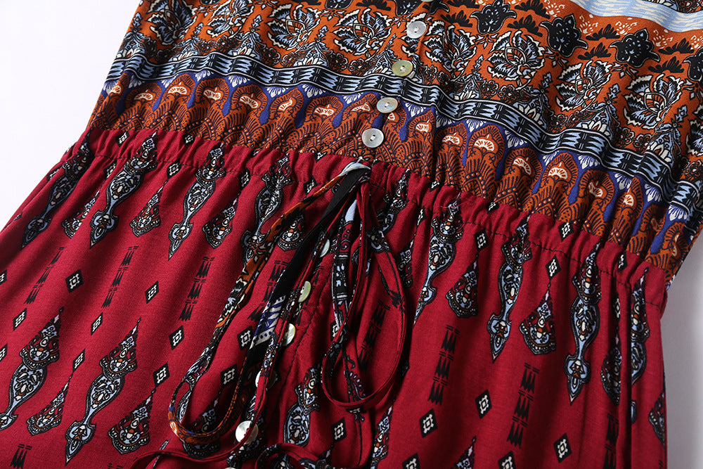 Bohemian Print Dress Beach Skirt V-neck 1/2 Sleeves Plus Size Boho Floral Dresses