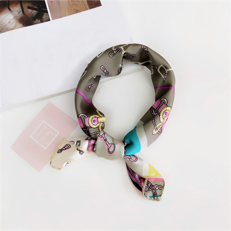 Floral Print Silk Small Square Scarf for Women - 40 Colors