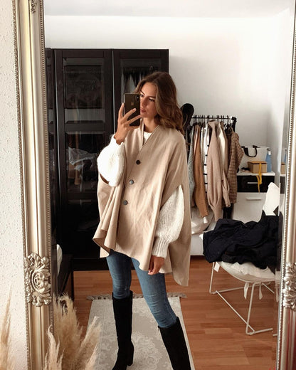 Single-breasted V-neck Cloak Capes Outerwear