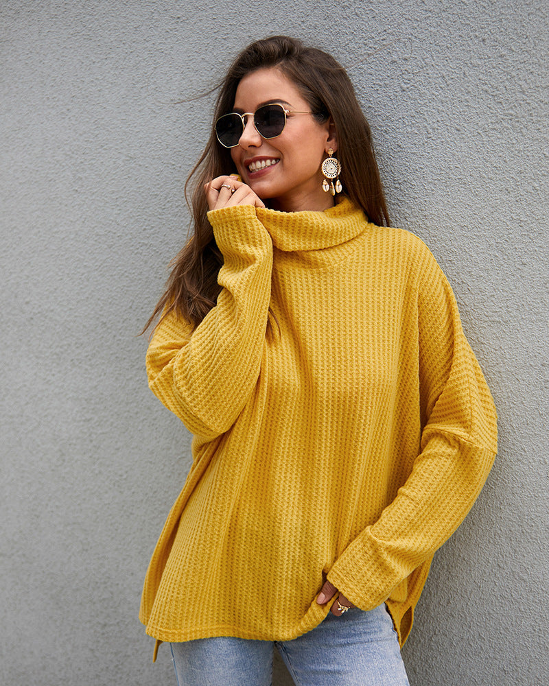 Women High Neck Long Sleeve Loose Sweater