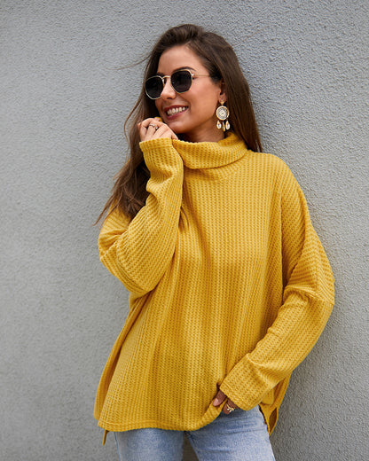 Women High Neck Long Sleeve Loose Sweater
