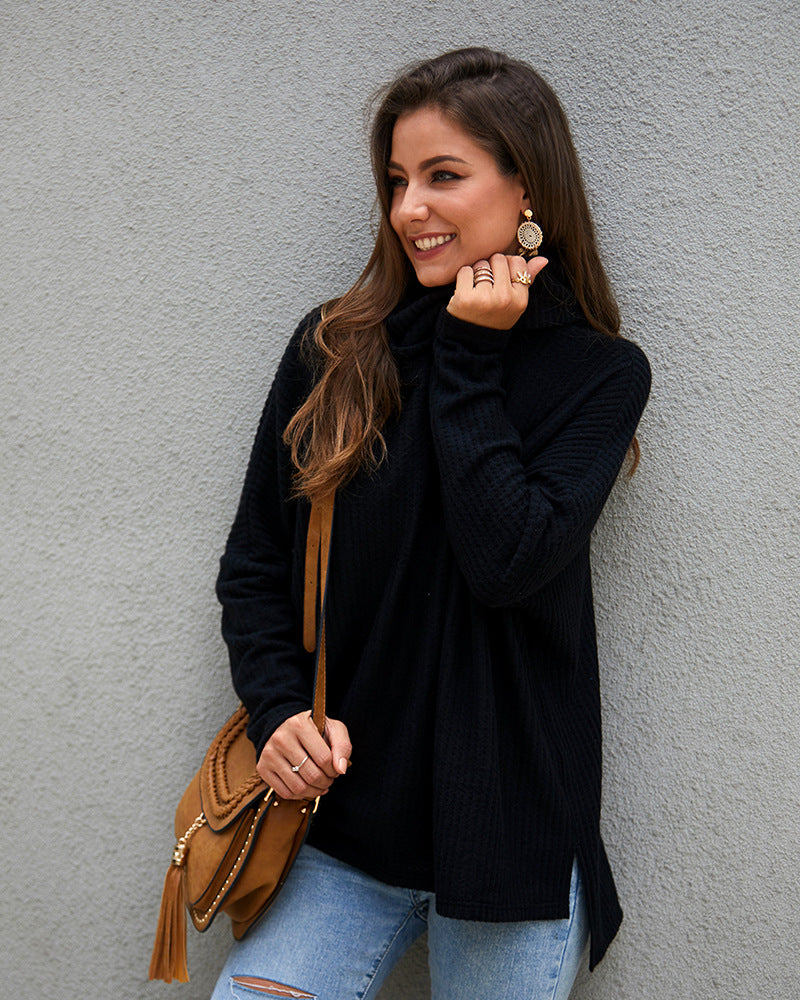 Women High Neck Long Sleeve Loose Sweater
