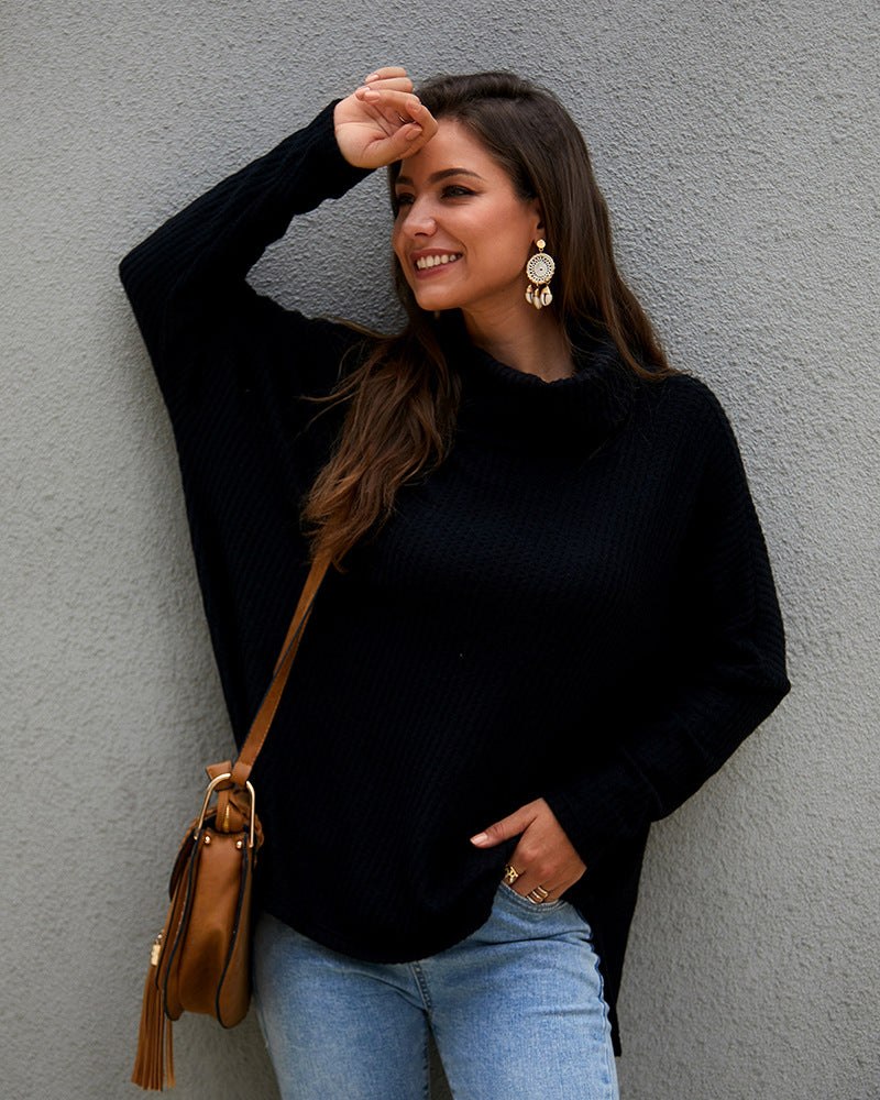 Women High Neck Long Sleeve Loose Sweater