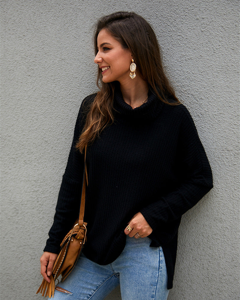 Women High Neck Long Sleeve Loose Sweater