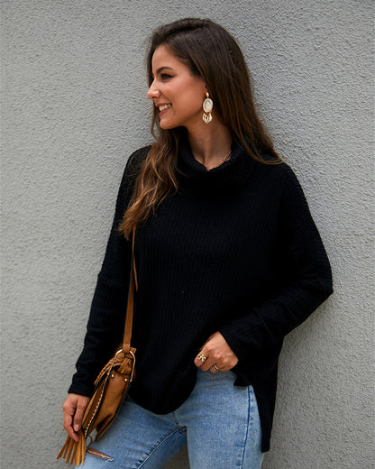 Women High Neck Long Sleeve Loose Sweater