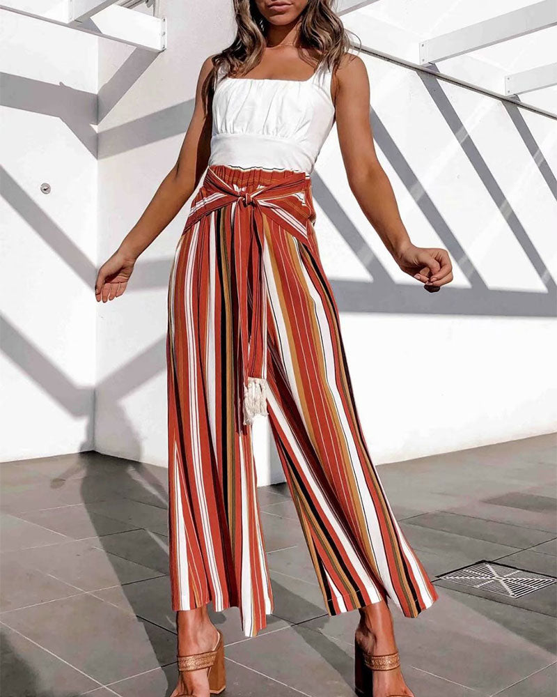 Striped Lace-up Loose Trousers Pants