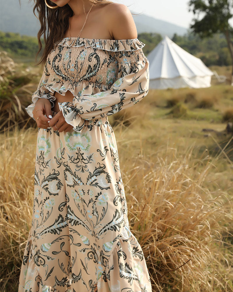 Boho Bohemian Printed Two-piece Tube Top High-waisted Loose Pants