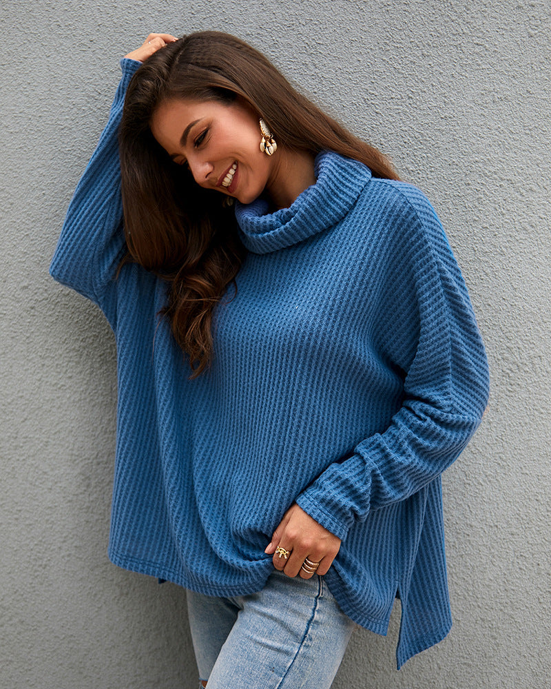 Women High Neck Long Sleeve Loose Sweater