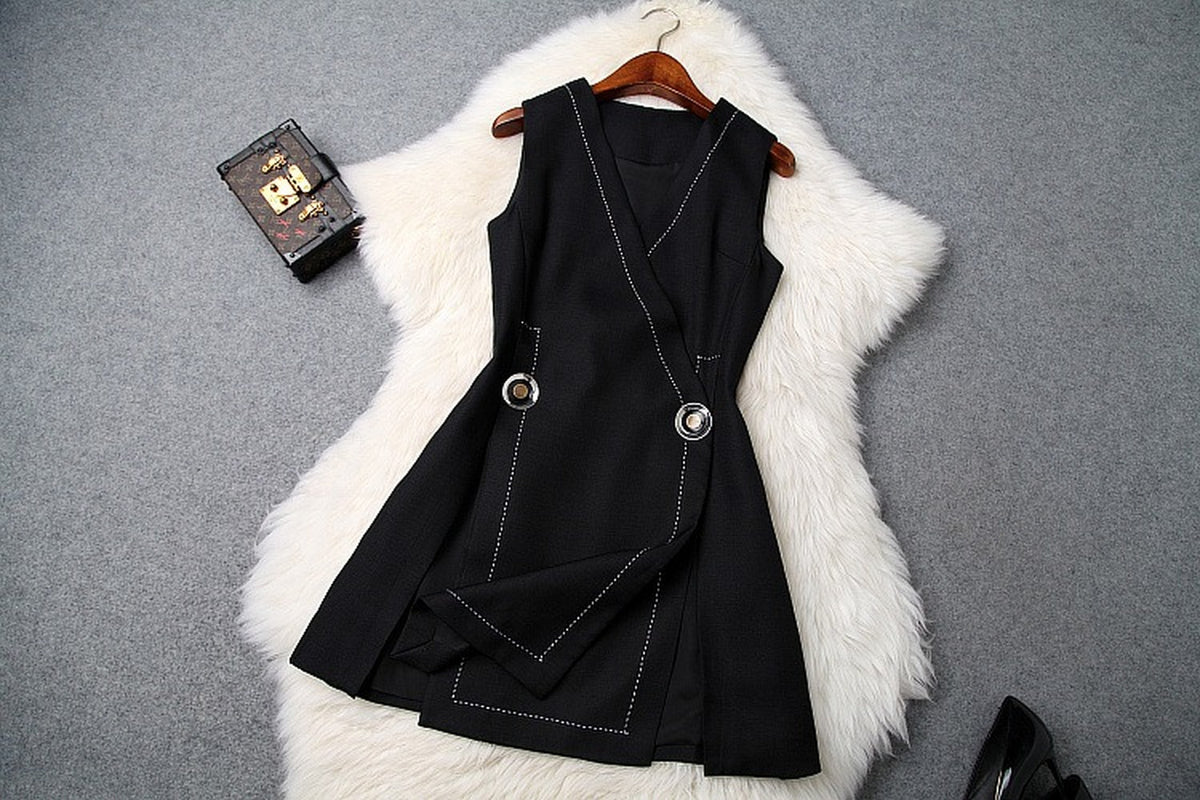 V-neck Suit Double Buckle Vest Shorts Blazers Two-piece Set