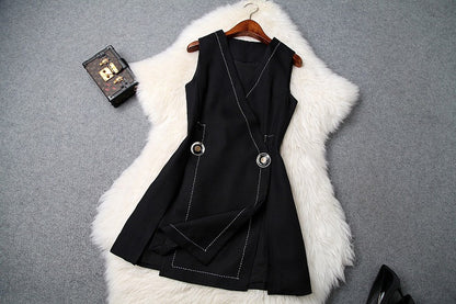 V-neck Suit Double Buckle Vest Shorts Blazers Two-piece Set