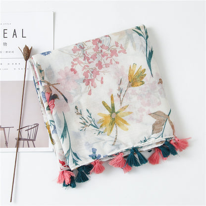 Tassel Fringe Cotton Printed Scarf Shawl for Women Ladies Girls