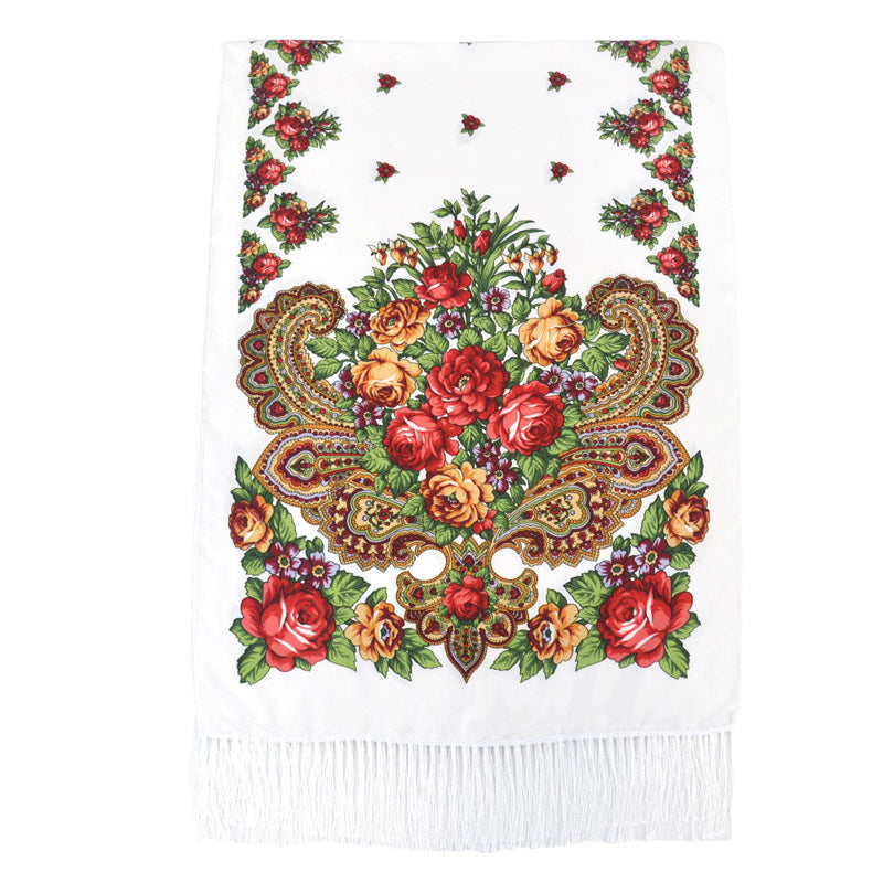 Ethnic Retro Flower Long Scarf Shawl Fringed Scarves for Women Ladies Girls