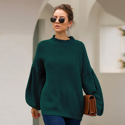 High-collared Lantern Sleeve Knit Oversize Sweater