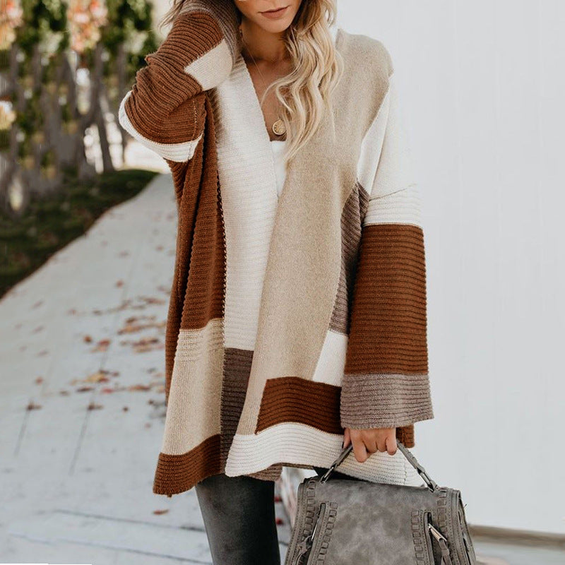 Women‘s Oversized Loose Splicing Sweater Cardigan