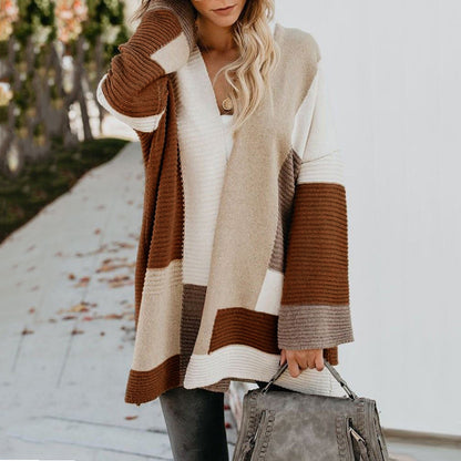 Women‘s Oversized Loose Splicing Sweater Cardigan