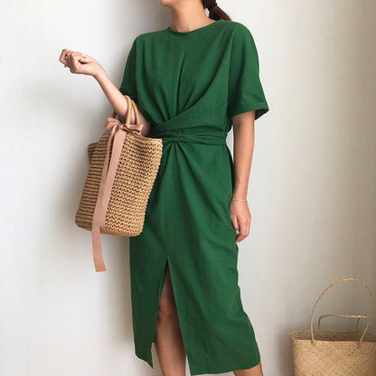 Cross Strap Split Short Sleeve Vacation Maxi Dresses