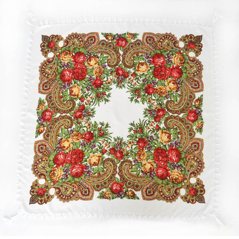 Ethnic Flower Print Square Scarf Shawl Fringed Scarves for Women Ladies Girls