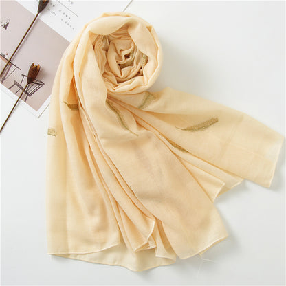 Feather Embroidered Cotton Scarf Shawl for Women Ladies Girls