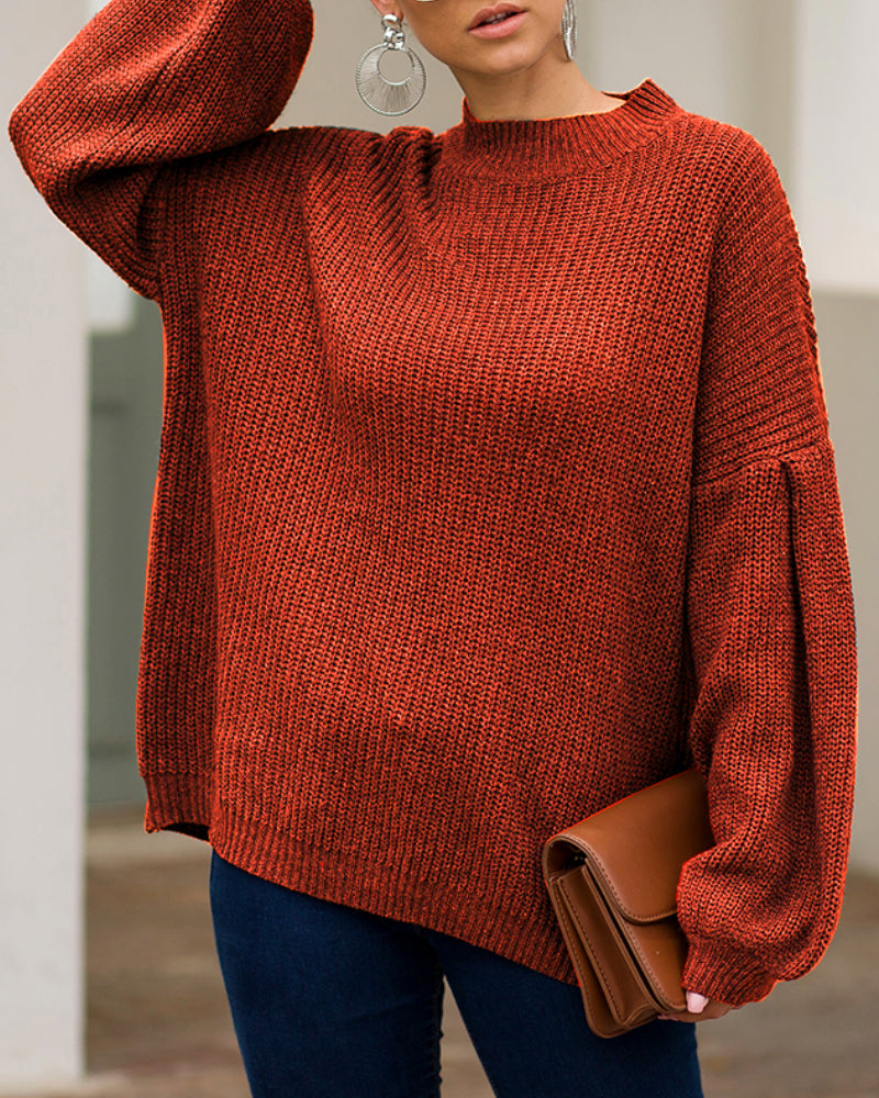 High-collared Lantern Sleeve Knit Oversize Sweater