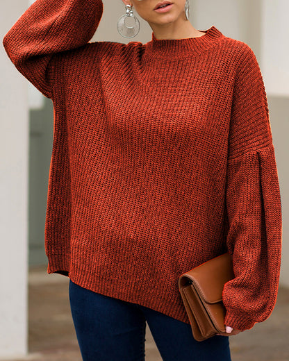 High-collared Lantern Sleeve Knit Oversize Sweater