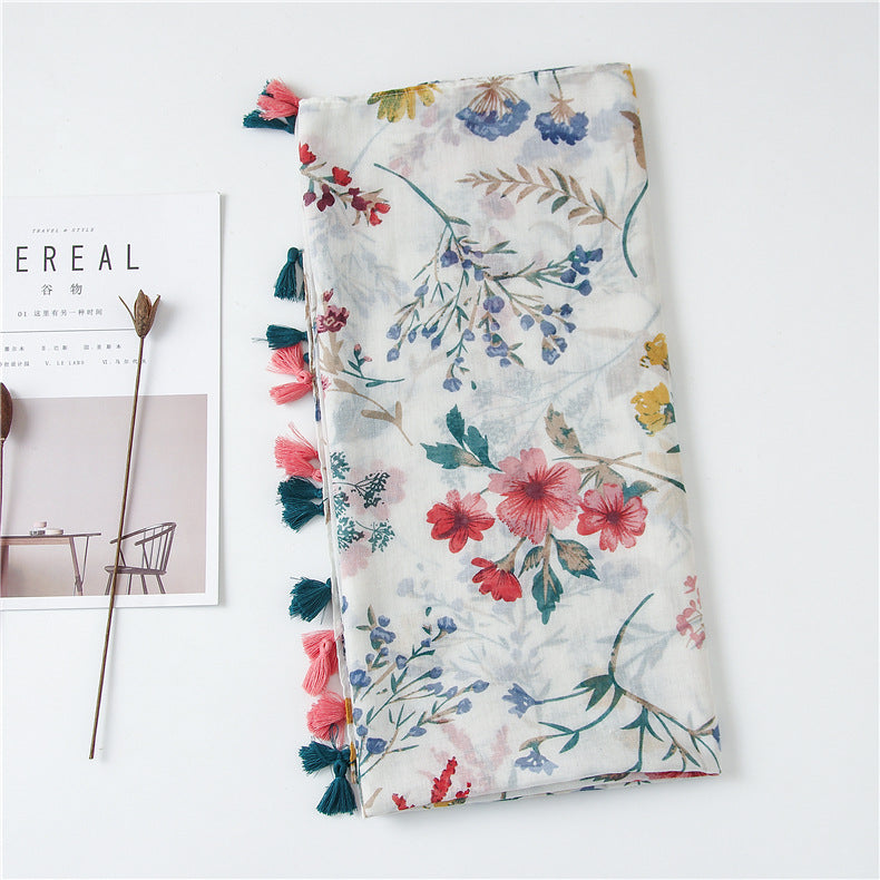 Tassel Fringe Cotton Printed Scarf Shawl for Women Ladies Girls