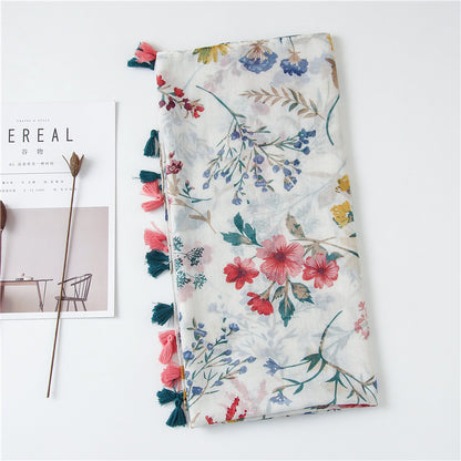 Tassel Fringe Cotton Printed Scarf Shawl for Women Ladies Girls